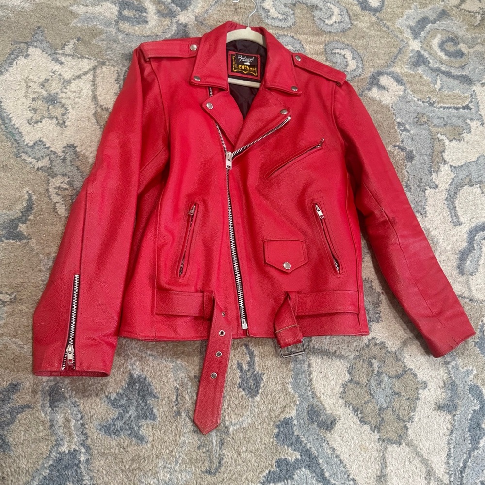 Red Leather Biker Jacket - Unbranded